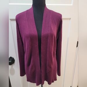 Dark Purple Ribbed Long-Sleeve Cardigan